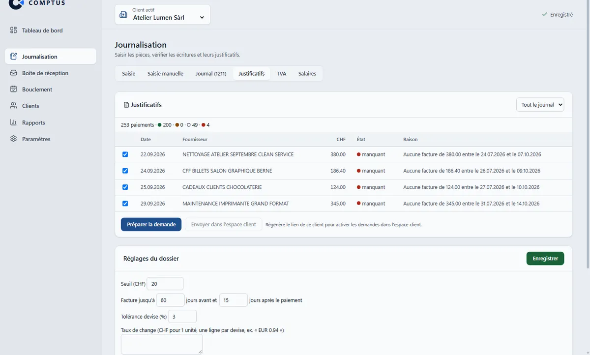 Comptus: pagamenti e giustificativi abbinati